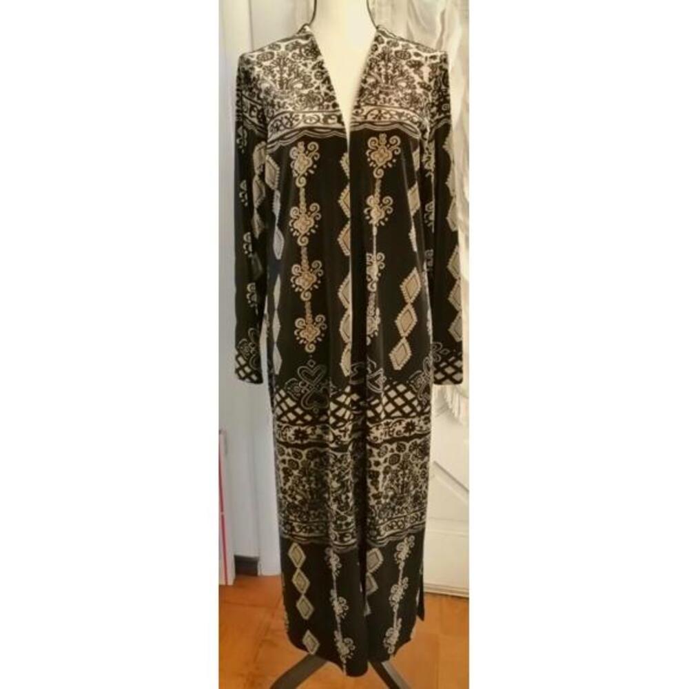 Georgette Trabolsi Velvet Tapestry Elegant Boho Black Gold Topper, Tunic & Pants